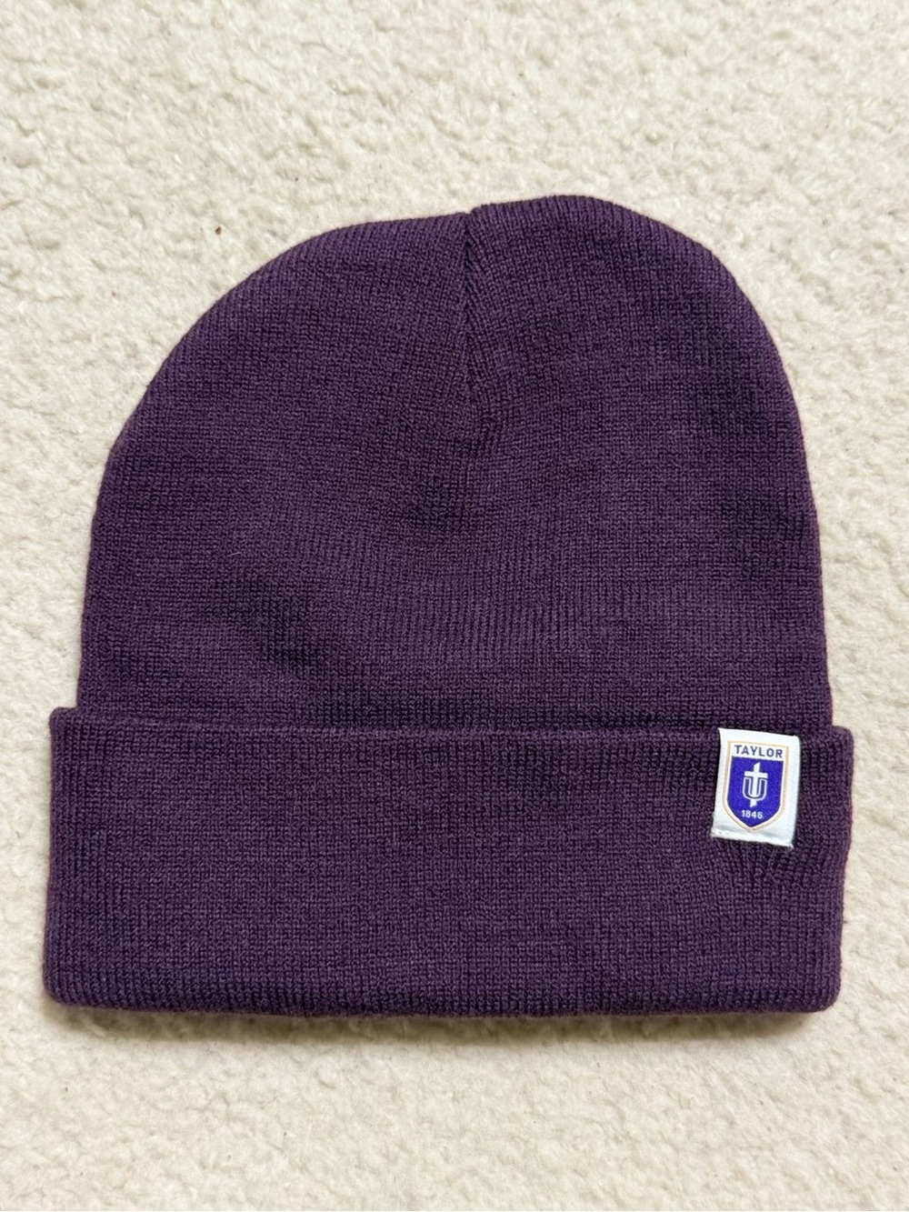 Taylor University Purple Beanie Hat Winter Knit Cuffed College Logo